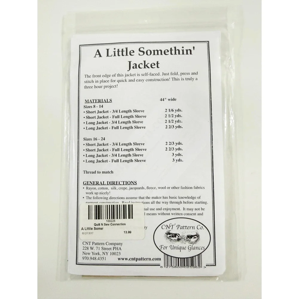 CNT Pattern Co. Sewing Pattern Womens 8-24 White A Little Somethin Jacket 100225